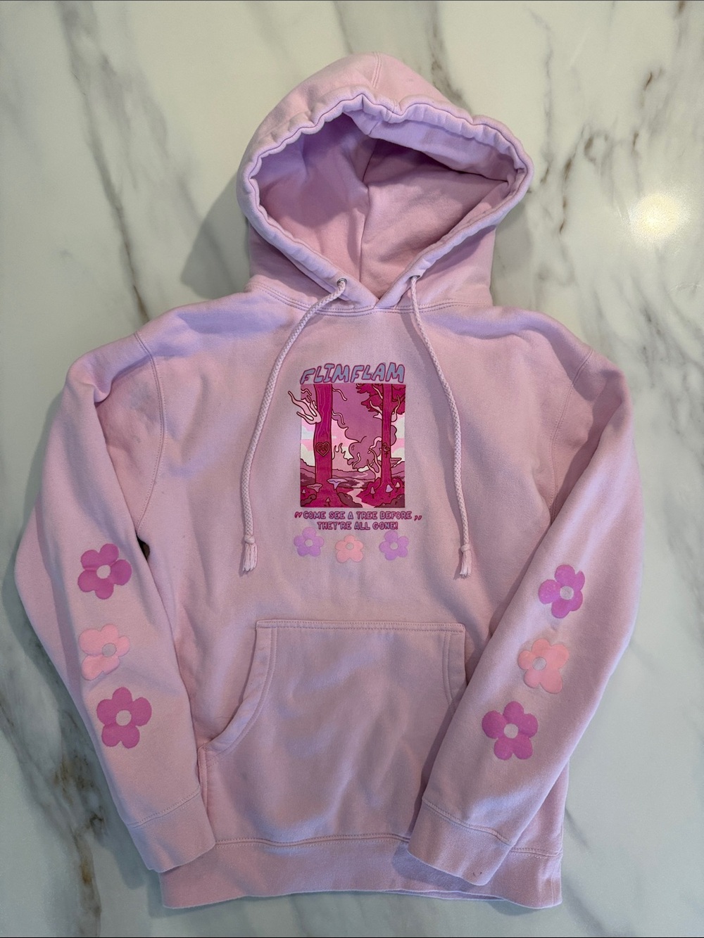 Flim Flam Flamingo Come See a Tree Limited Edition Hoodie Sweatshirt Small Pink